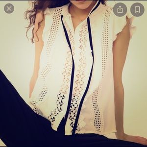 Maje white top with black drawstring, size 1